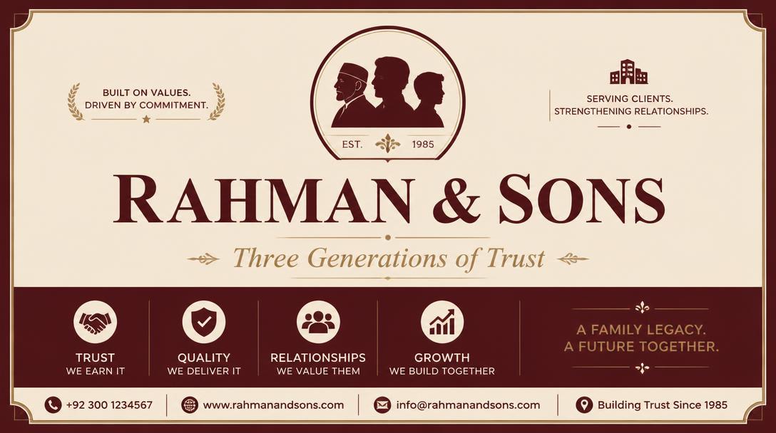 Sample advertisement — Rahman & Sons